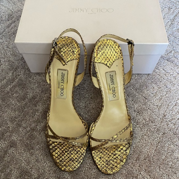 Jimmy Choo Gold Snakeskin Sandals sz 9 EUC! - Picture 2 of 4